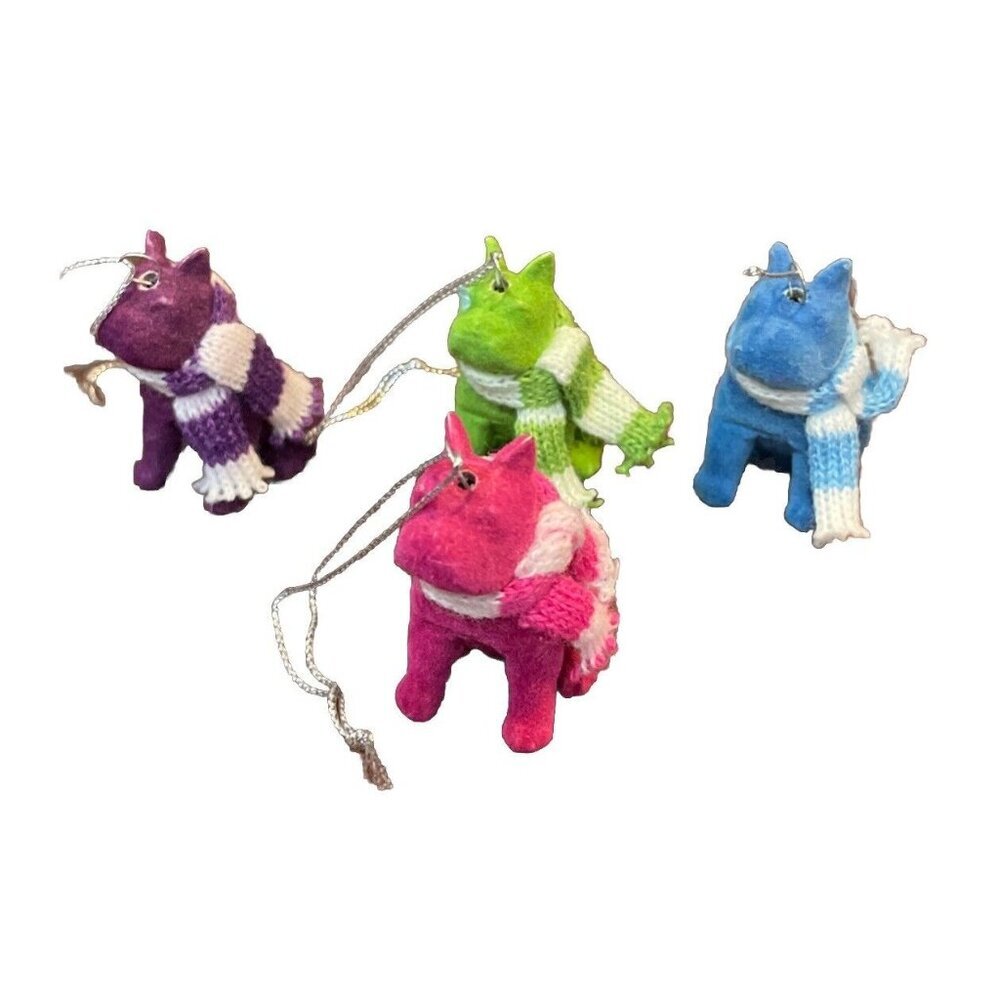 Flocked 4 Mini French Bulldog Dog Christmas Ornaments Colorful Scarves‎ NEW